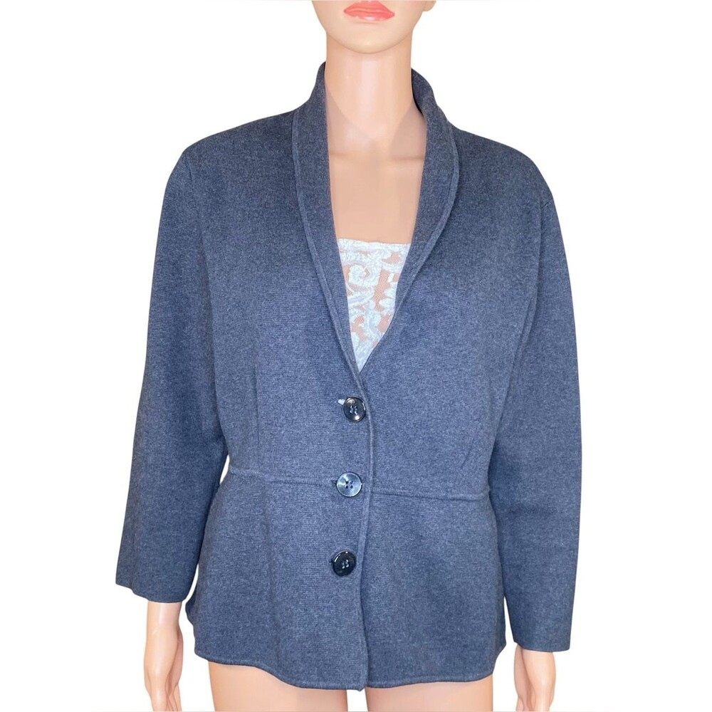Alfani Charcoal Gray Knit Blazer Jacket Three Button Closure Casual Heavy Knit L